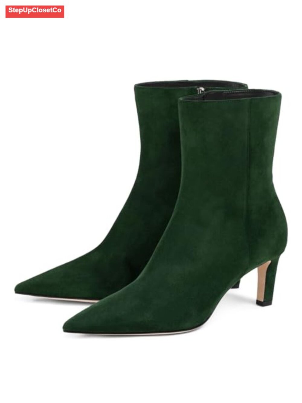 Faux Suede Kitten Heel Ankle Boots Pointed Toe Side Zipper Dressy Low Heeled